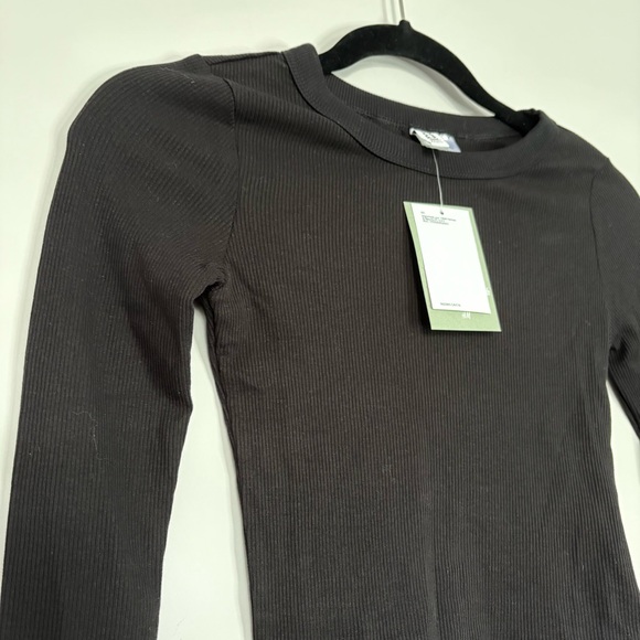 NEW WITH TAG H&M Black Ribbed Long Sleeve Basic Collection Shirt Size XXS - Picture 2 of 5